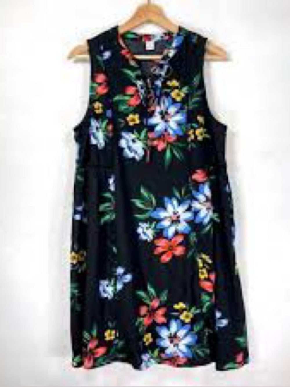 NWOT Old Navy Sleeveless Floral Dress Size Large - Black Tropical Print Lace-Up